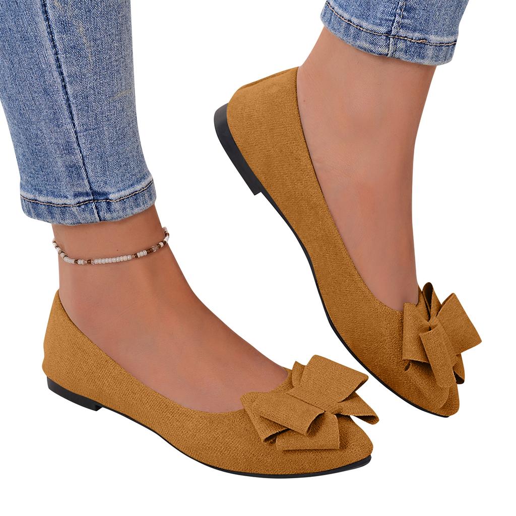 Women Bow Detail Pointed Toe Ballet Flats Slip On Low Heel Comfortable Casual Shoes for Daily Wear
