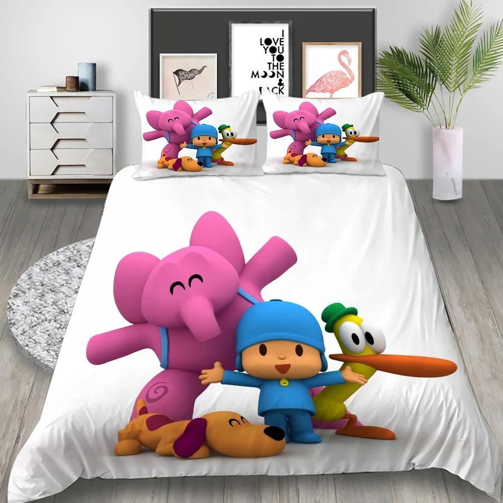 3D Fun P-Pocoyo Elly Pato Cartoon Duvet Cover,Soft Throw Bedding Bedroom Decor for Home Bedroom Bed Cover Kids Gift