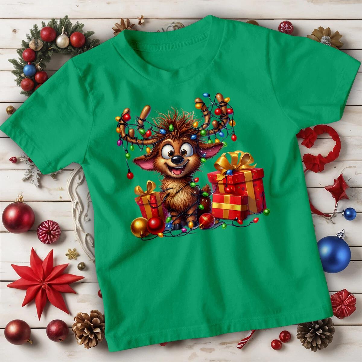 Boys and Girls Reindeer Christmas T-Shirt Tee for Kids #MC -a 150