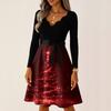 Women's Casual Fashion V Neck Long Sleeve Christmas Printed Party Vintage Long Dresses
