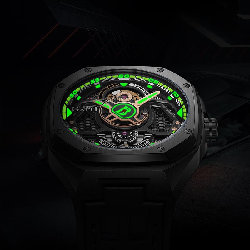 BONEST GATTI Men's Royal Mechanical Watch Sapphire Luminous Waterproof Luxury Brand Chronograph Rubber Strap Chronograph Watches