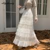 Fairycore Autumn Winter Women Maxi Long Princess Skirt High Waist Beige Purple Layered Ruffles Mesh Skirt Romantic Tierred Party Feminine Skirts