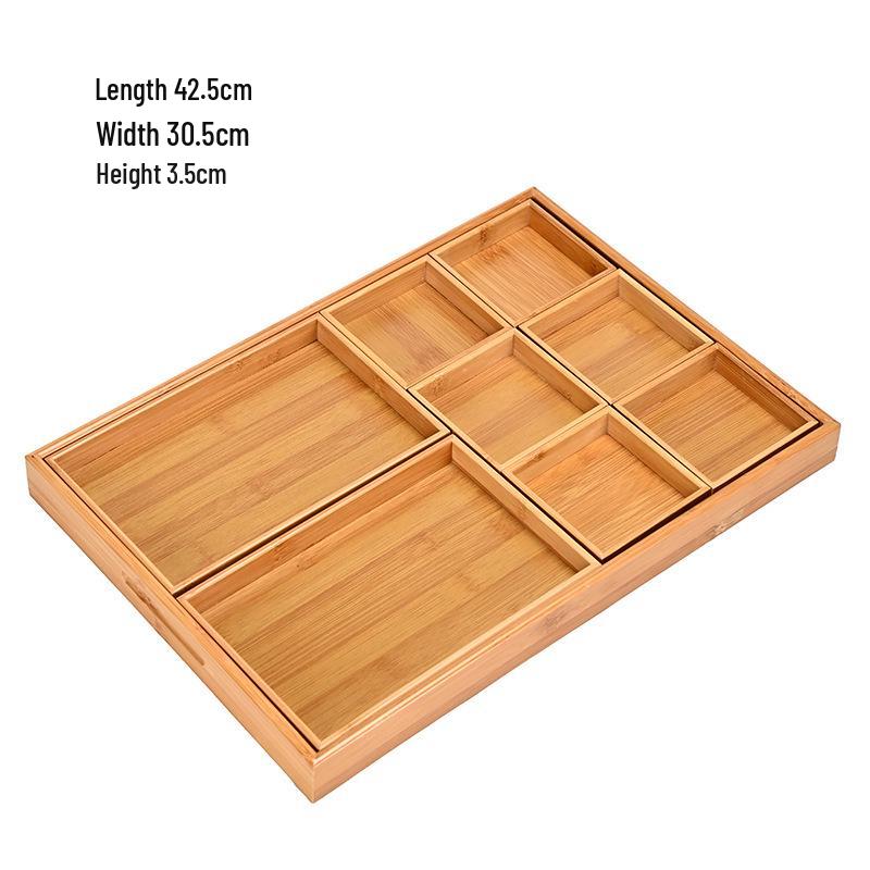 Bamboo and Wood Tea Snack Tray - 9-Grid Walnut Design for Living Room Pastries and Snacks