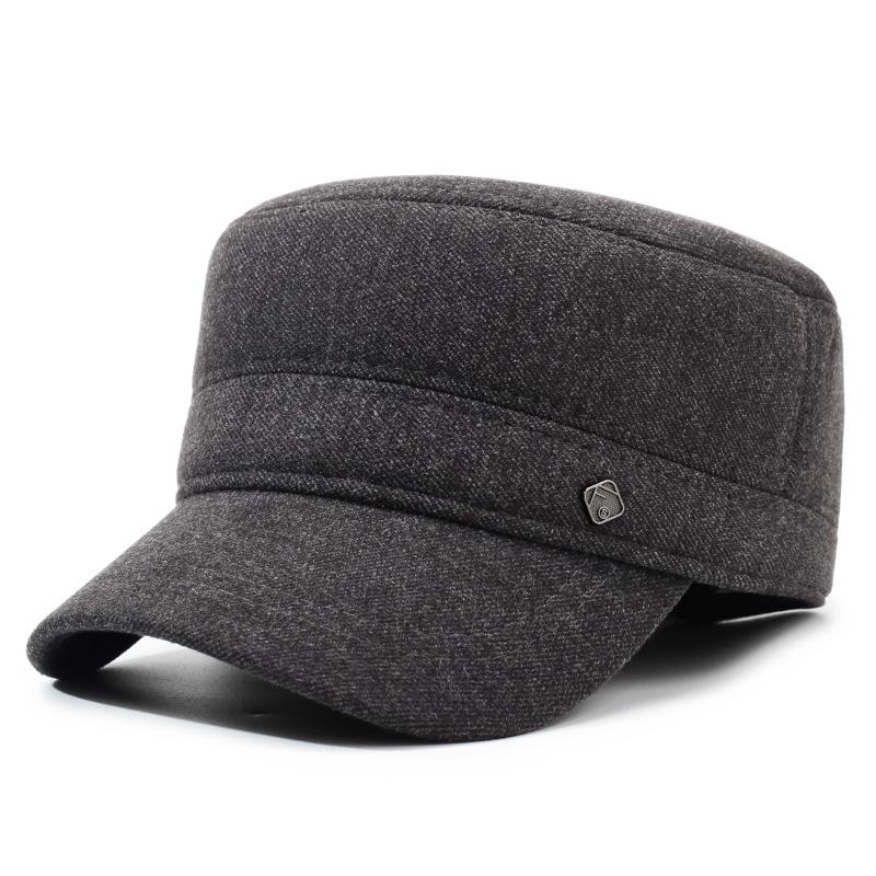 Winter Thick Cold-Proof Middle-Aged and Elderly Outdoor Flat Top Cotton Cap Men's Letter Label Ear Protection Warm Wool Duck Cap
