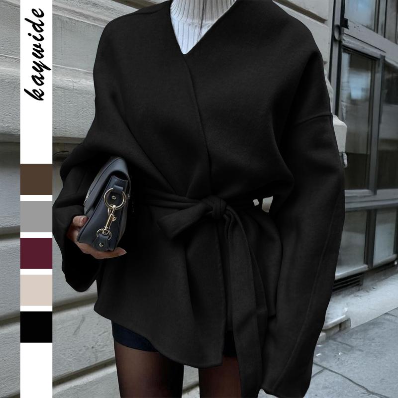 

Elegant Lace-Up Long Sleeve Blazer Women s Fall Winter S чорний