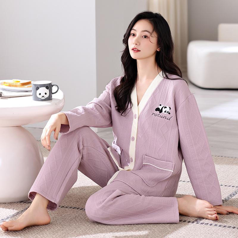 

Pajamas Women S Spring And Autumn Thickened Pure Cotton Long-Sleeved Women S Winter Quilted Cotton Autumn And Winter Air Cotton Interlayer Loungewear 2XL