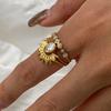 3pcs 18K Gold Color Plated Finger Ring Set Fashion Stackable Ring Ribbed Sun Geometry Ring  Party