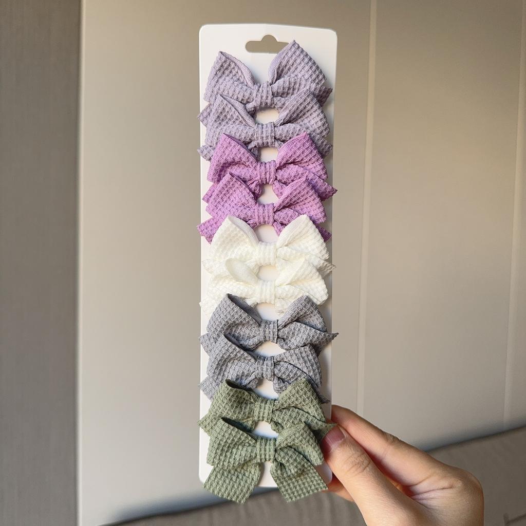 10Pcs/set Soft Cotton Bow Hairpin Girl Sweet Plaid Design Hairclip Solid Color Lovely Hairgripe Barrettes Kids Hair Accessories