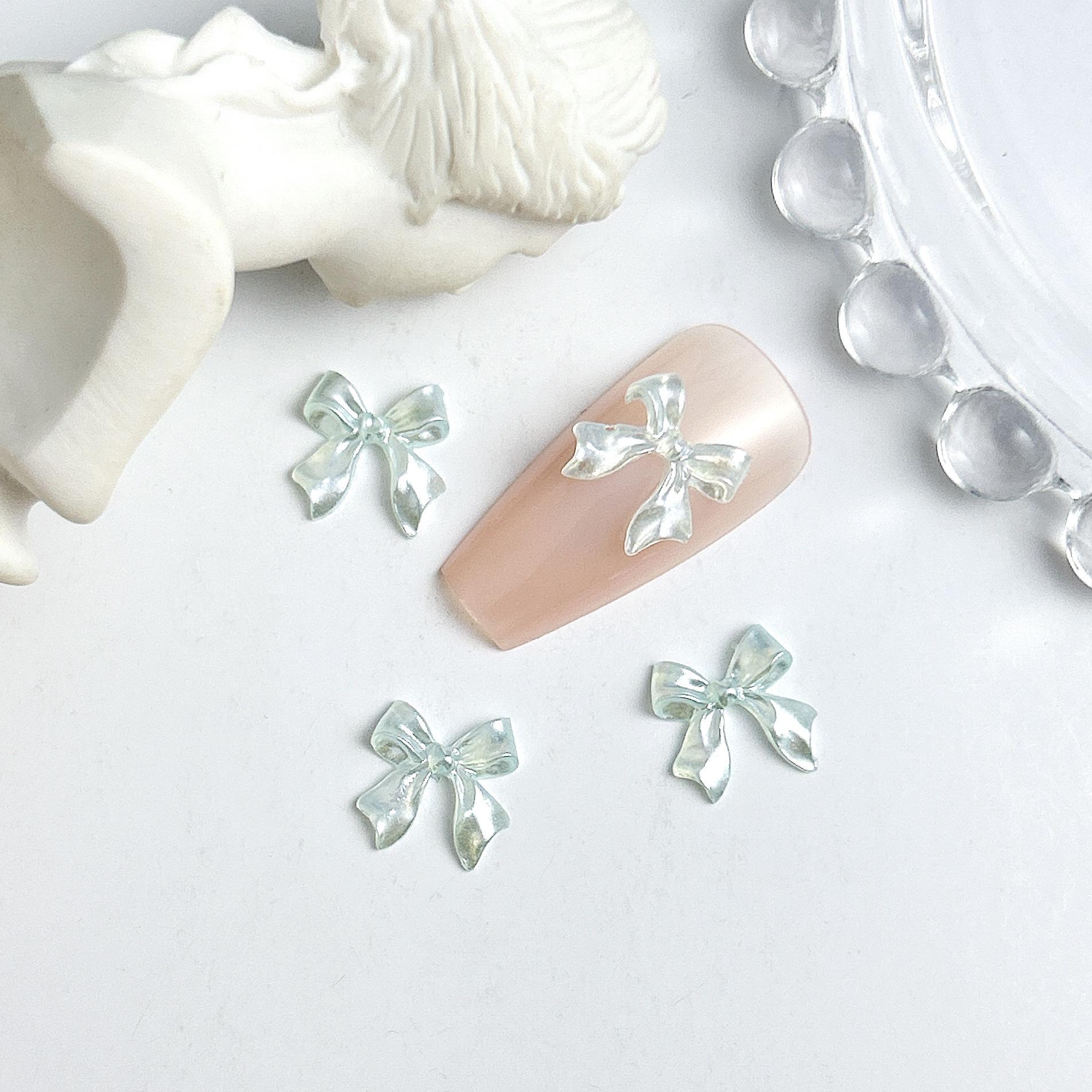Nail Art Bowknot Accessories New 3D Versatile Fairy Style Ice Transparent Pearl Bowknot Nail Decorations озеро синий