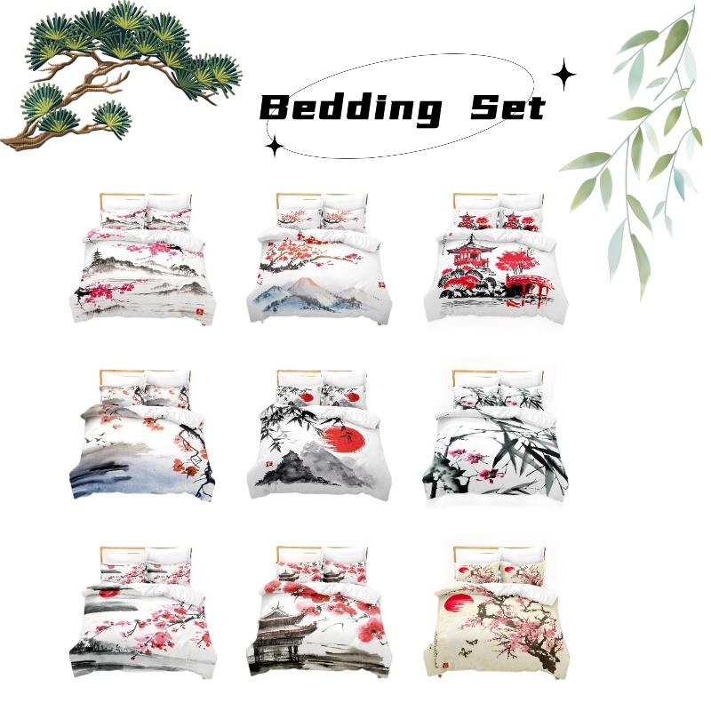New Cross-border Chinese Style Ink Painting Digital Printing Flannel Bedding Set