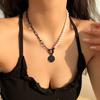 Jewelry, Sweet and Cool Spray Paint Asymmetrical Imitation Pearl Necklace, Simple Star-shaped Multi-layer Chain Necklace for Women