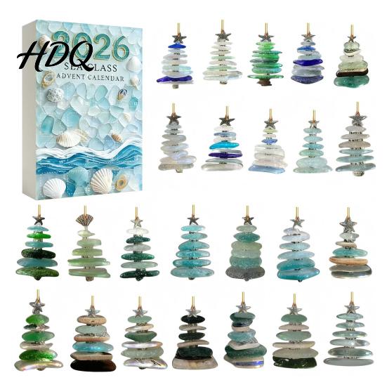 Regalo Conto alla Rovescia per le Feste per Bambini 2026 Calendario dell'Avvento Stile Vetro Marino Scatola Cieca 24 Pezzi Ornamenti a Tema Costiero Ornamenti Acrilici da Appendere all'Albero,
