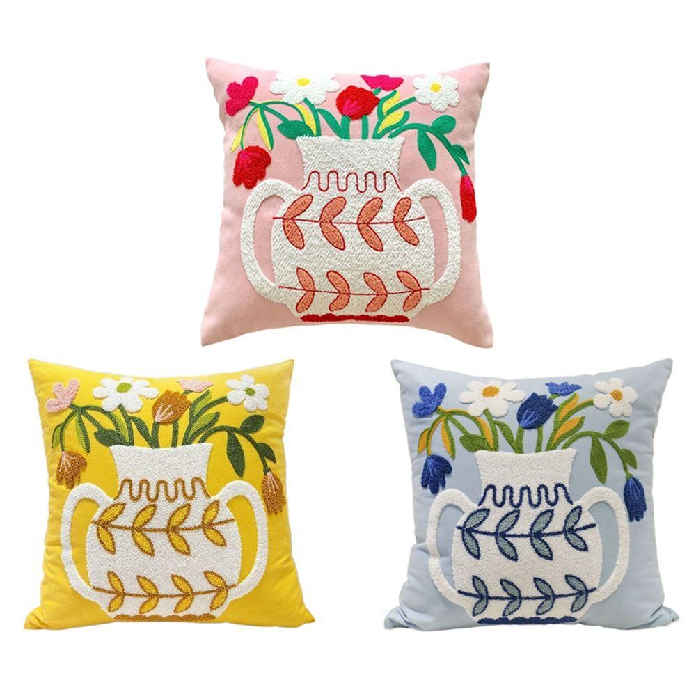Square Throw Pillowcover Embroidered Flower Cushion Cover Living Room/Office