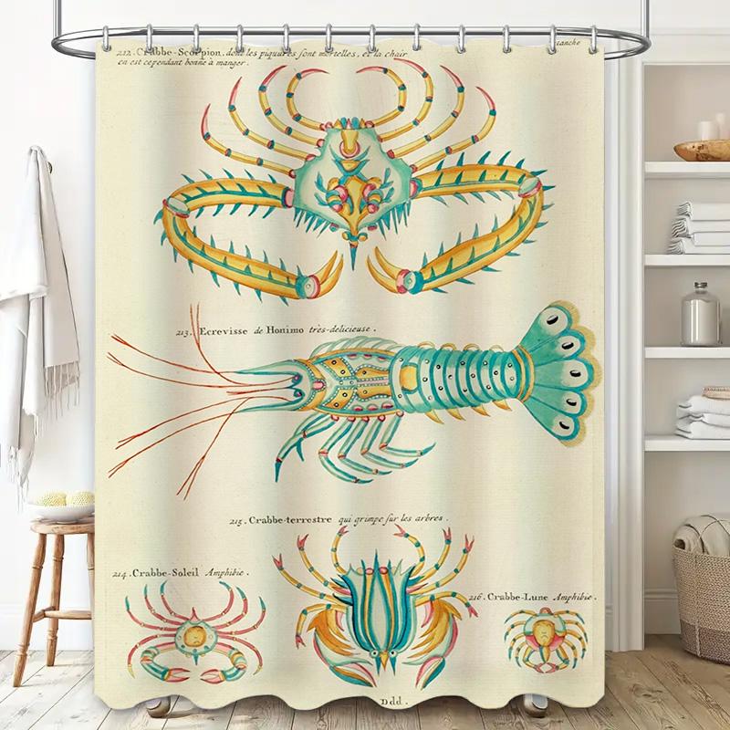 Vintage Crustacean Shower Curtain High Quality Waterproof Fabric Decorative Home Bathroom Accessory Set Perfect Gift for Shabby