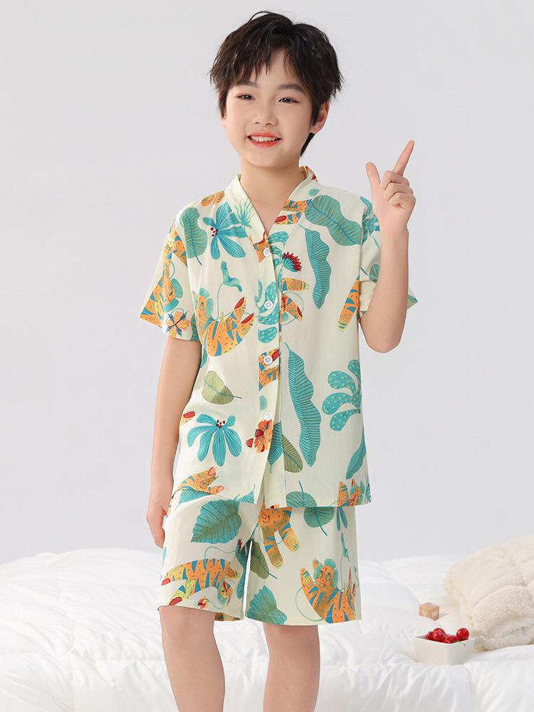 Kids' Thin Cotton Silk Summer Pajamas Set for Boys & Girls - Home Wear for Middle & Older Children