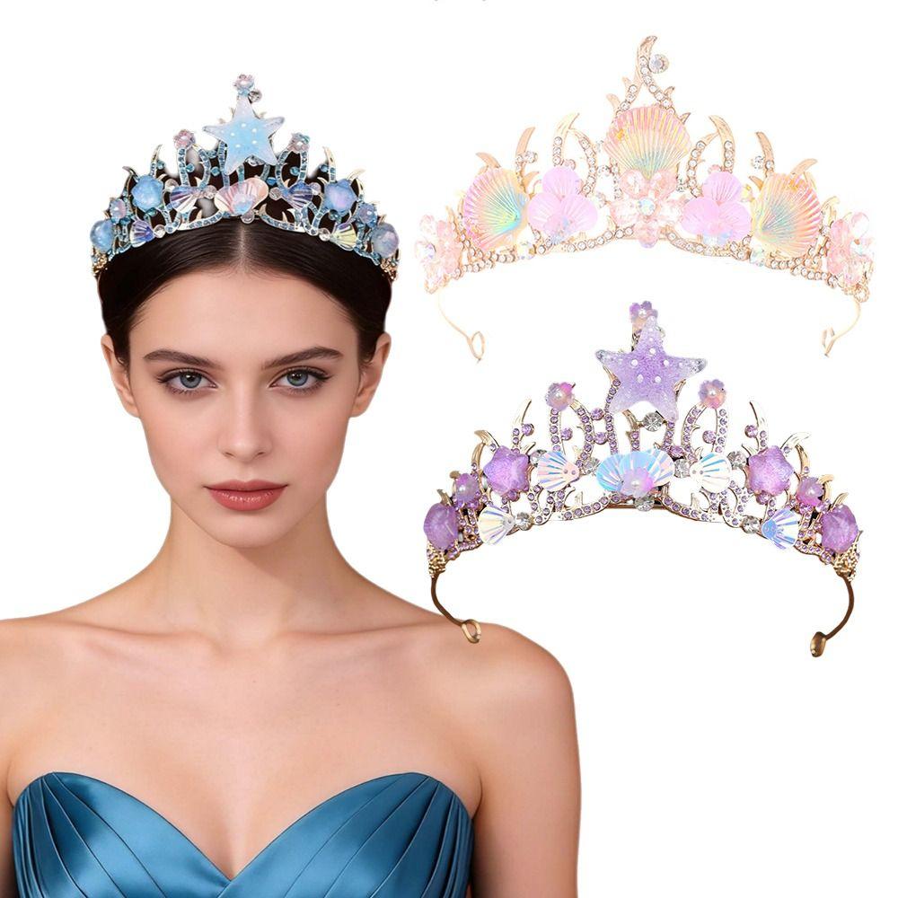 Tiaras Crystal Shell Mermaid Sea Star Crown Tiara Headband  Bride Wedding Hair Accessories