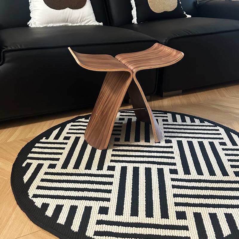 Diameter 80cm Round Area Rug for Bedroom Living Room Vintage Style Soft No Formaldehyde Faux Wool Carpet Floor Mat