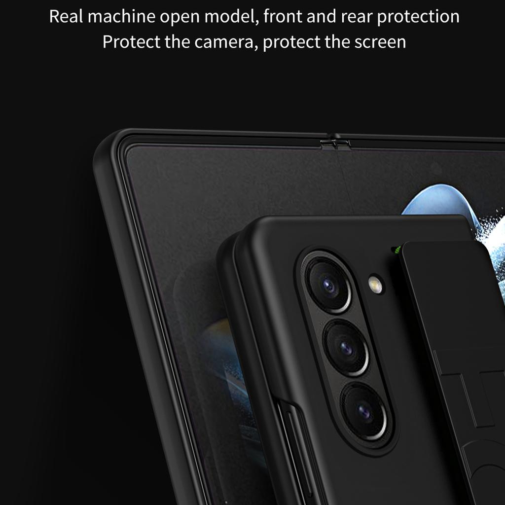 For Samsung Galaxy Z Fold6 5G Skin-Touch Case PC Anti-Fingerprint Phone Cover with Stretch Wristband