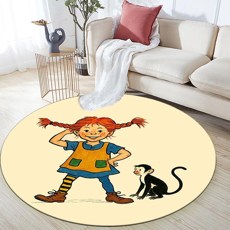 Pippi Cartoon pattern round rug,Carpet Rug for Living Room Bedroom Playroom ,Non-slip Floor Mat,Holiday Gifts and Birthday Gifts.