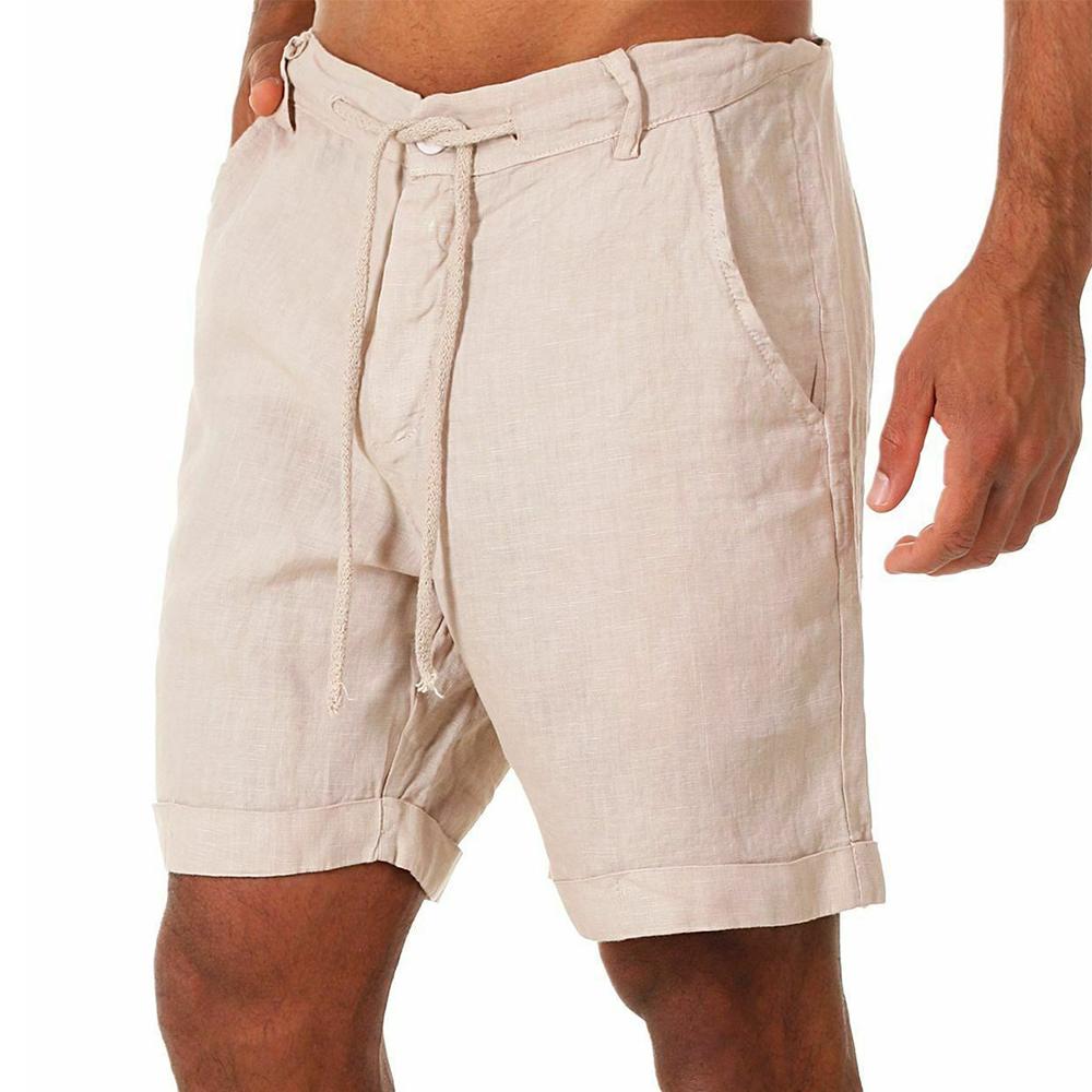 

Мужские летние модные мужские льняные шорты, хлопковые пляжные шорты, новые свободные однотонные шорты-карго для дикого отдыха для мужчин, спортивные шорты 3XL бежевый
