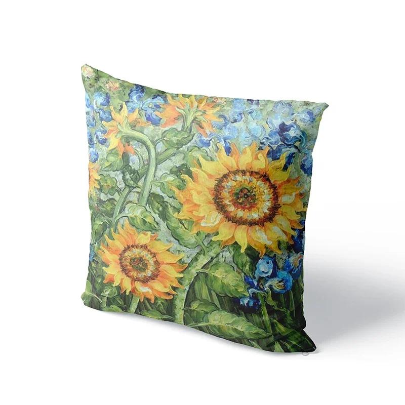 Oil Painting Pillowcase Sofa Cushion Cover Sunflower Throw Pillow Cover Wedding Party Home Decor