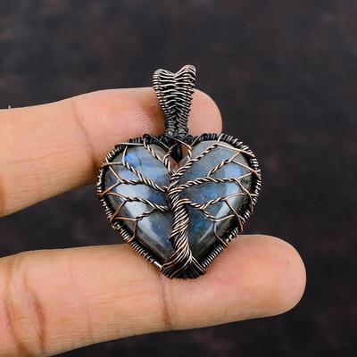 Lebensbaum Labradorit Anhänger Kupferdraht umwickelter Anhänger Edelsteinschmuck Handgefertigter Drahtanhänger Kupferschmuck zum Geschenk Designeranhänger