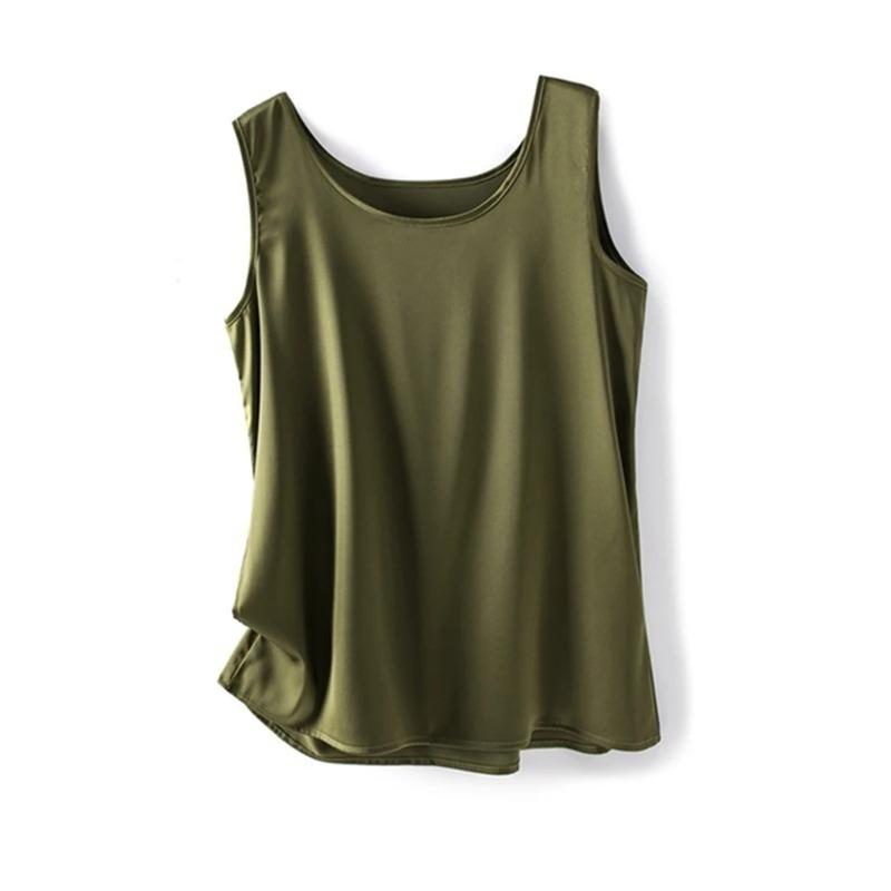 Fashion Silk Thin Short Sleeve Tees Slip Woman Summer Clothes Elegant Tops Solid Loose Casual