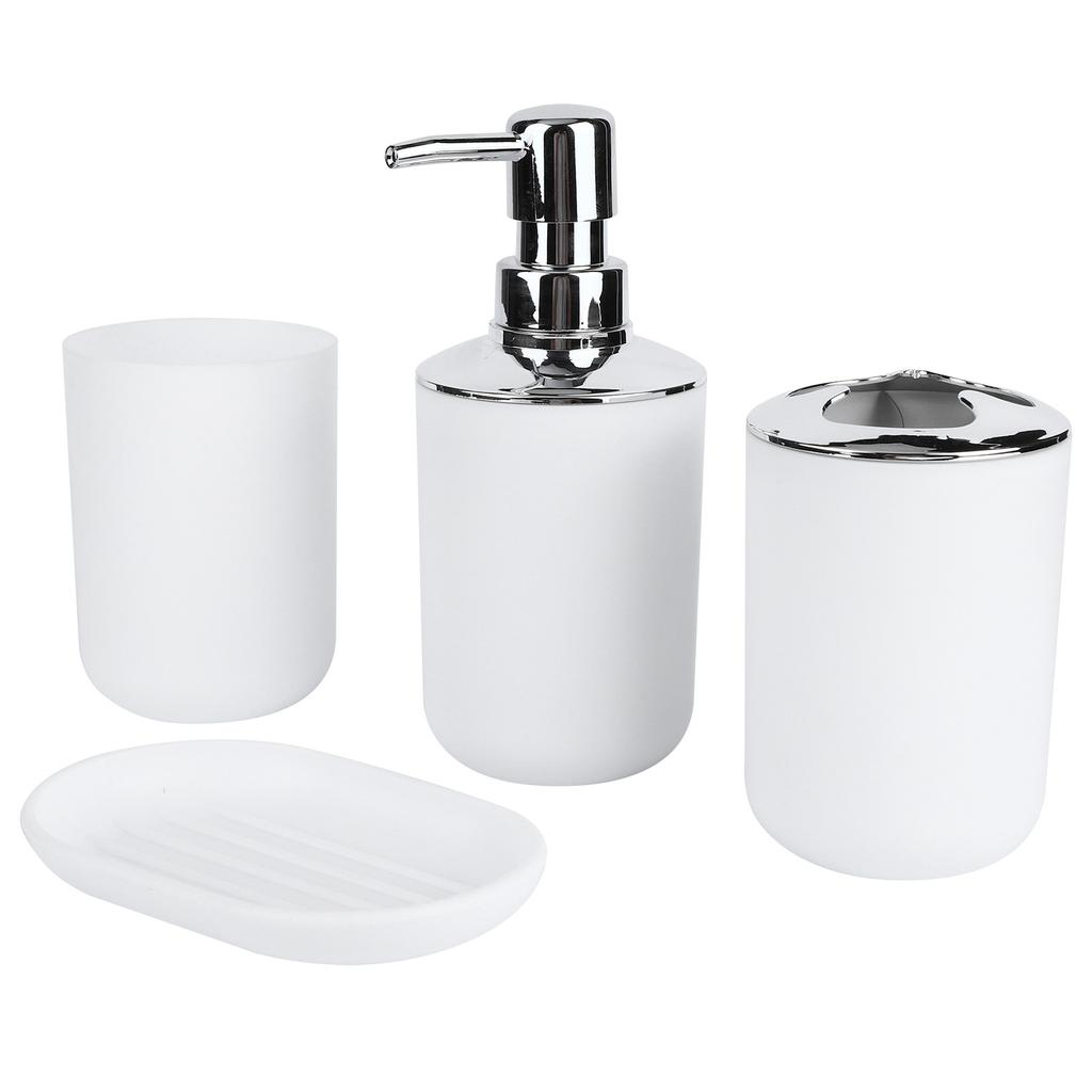 4Pcs Set Bathroom Kit Accessory Plastic Lotion Bottle Storage Cup Rinse Cup Soap Dish