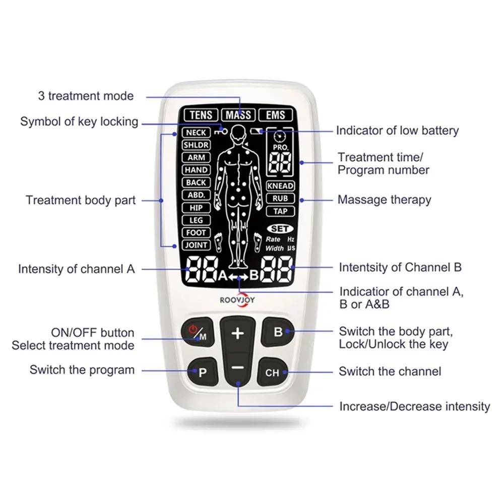 36 Modes EMS Electric Muscle Stimulator Tens Unit Therapy Machine Meridian Physiotherapy Pulse Pain Relief Body Massager Health