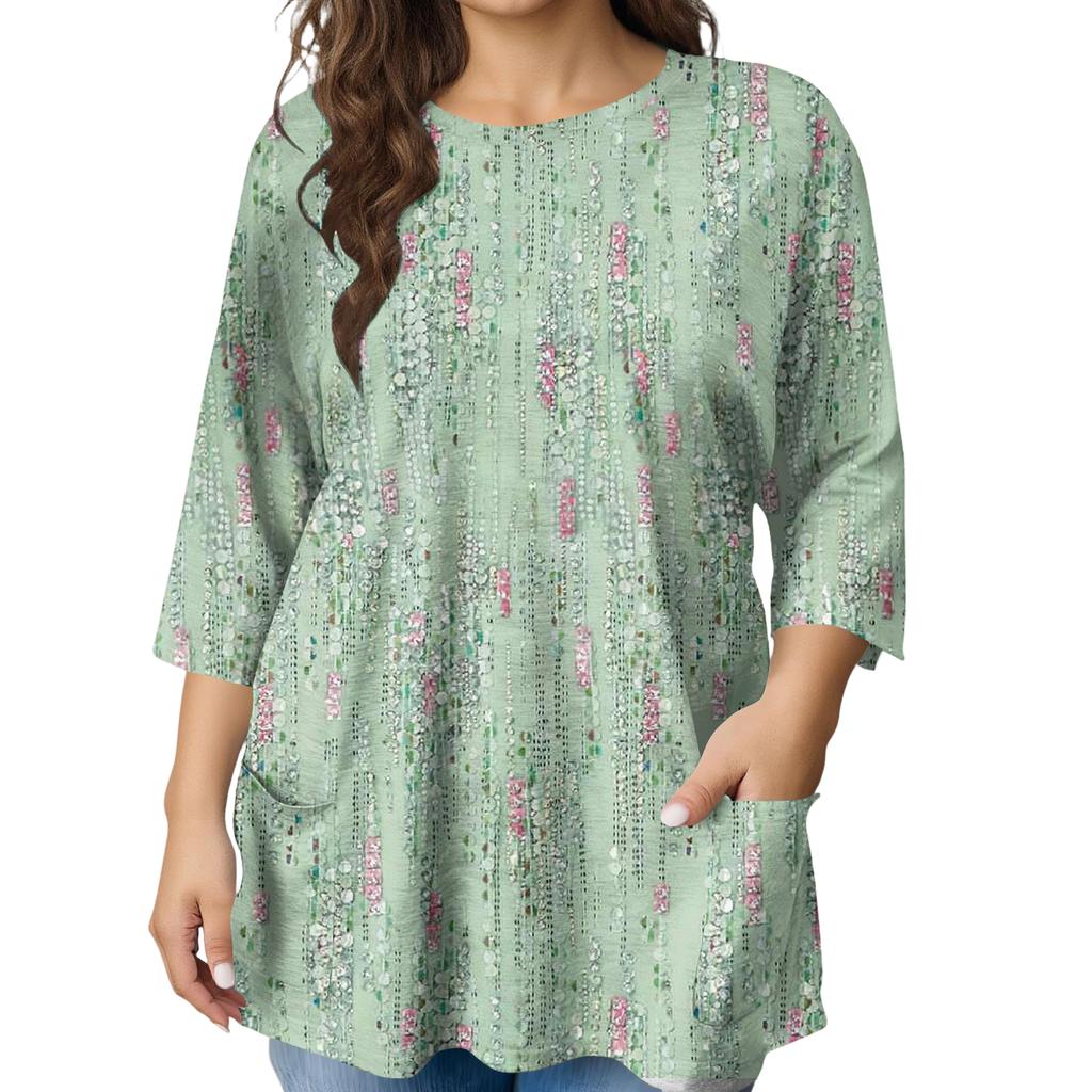 Dámska módna blúzka s potlačou a krátkym rukávom vo veľkosti Plus Size pre elegantné dochádzanie do práce a bežné nosenie