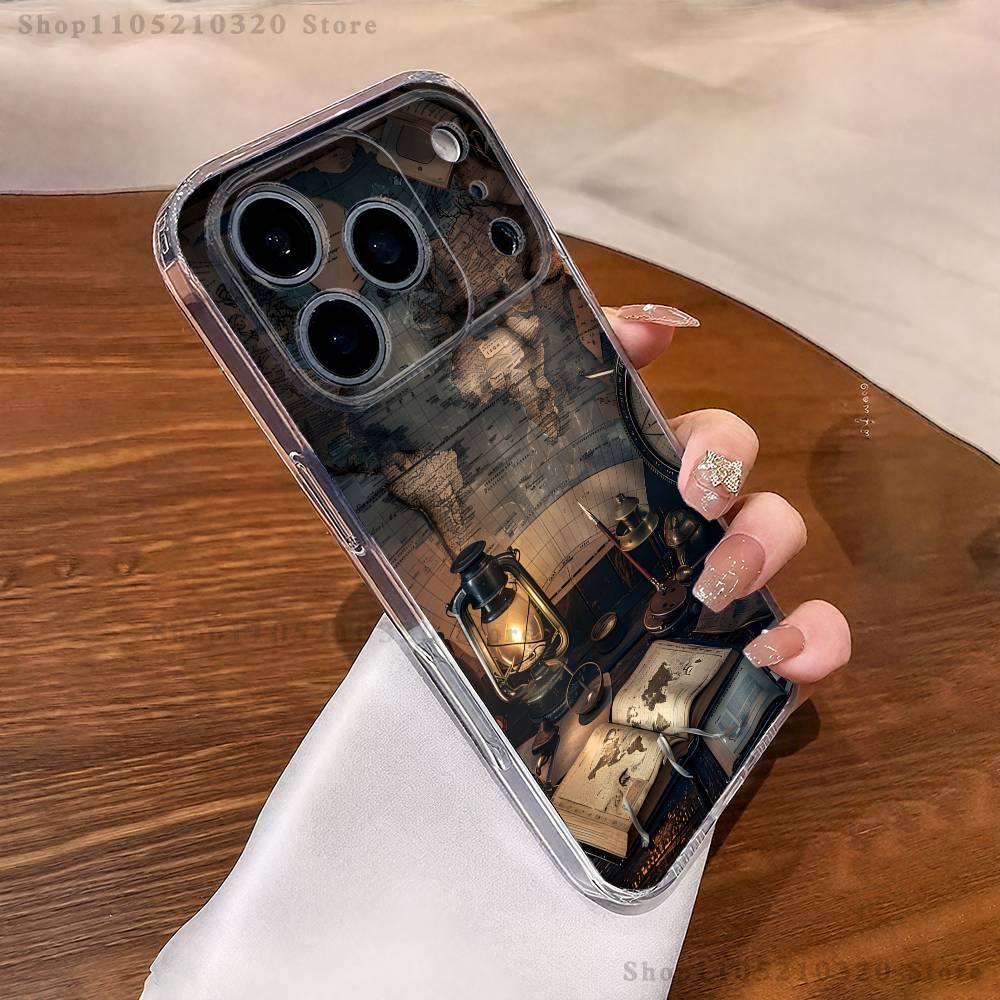 Compass Phone Case iPhone17 16 15 14 13 12 11 Pro Max Plus Mini Clear Full Back Cover Silicone Soft Shell