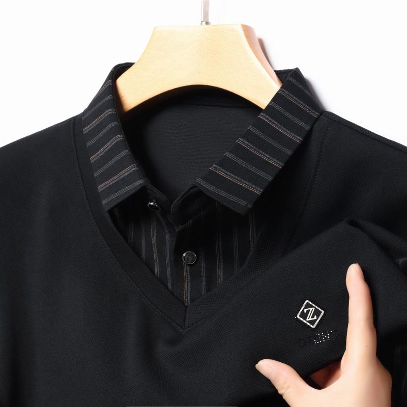 

Men s Polo Shirt Lapel Long Sleeve T-Shirt Spring Autumn Exquisite Chest Badge Print Business Menswear Top XXL