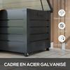 Outdoor storage box, 311 L, gas strut, wheels, handle, galvanized steel, 120 x 62 x 66 cm, grey