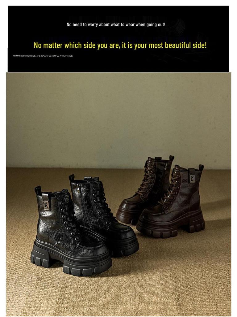 Women's Chunky Heel Martin Boots - 2025 Autumn/Winter British Style Buckle Motorcycle Ankle Boots, Round Toe