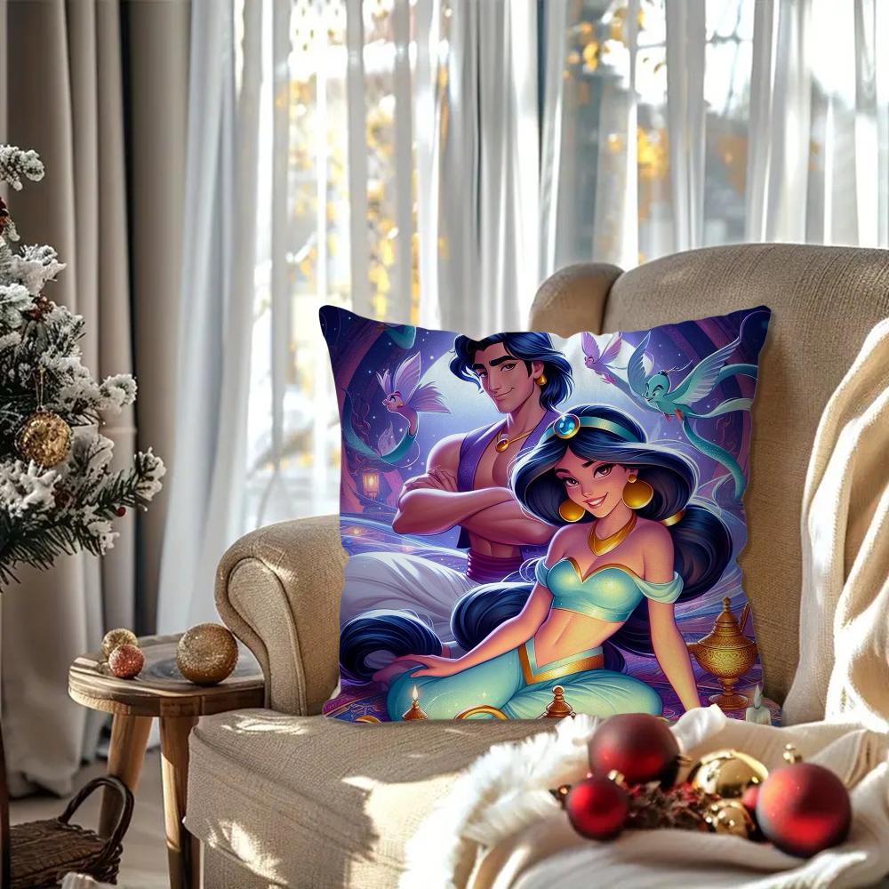 A-Aladdin Animated Fairy Tale Story Pillow Case Square Pillow Bedroom Sofa Leisure Comfort Car Living Room Home Decoration 40X40