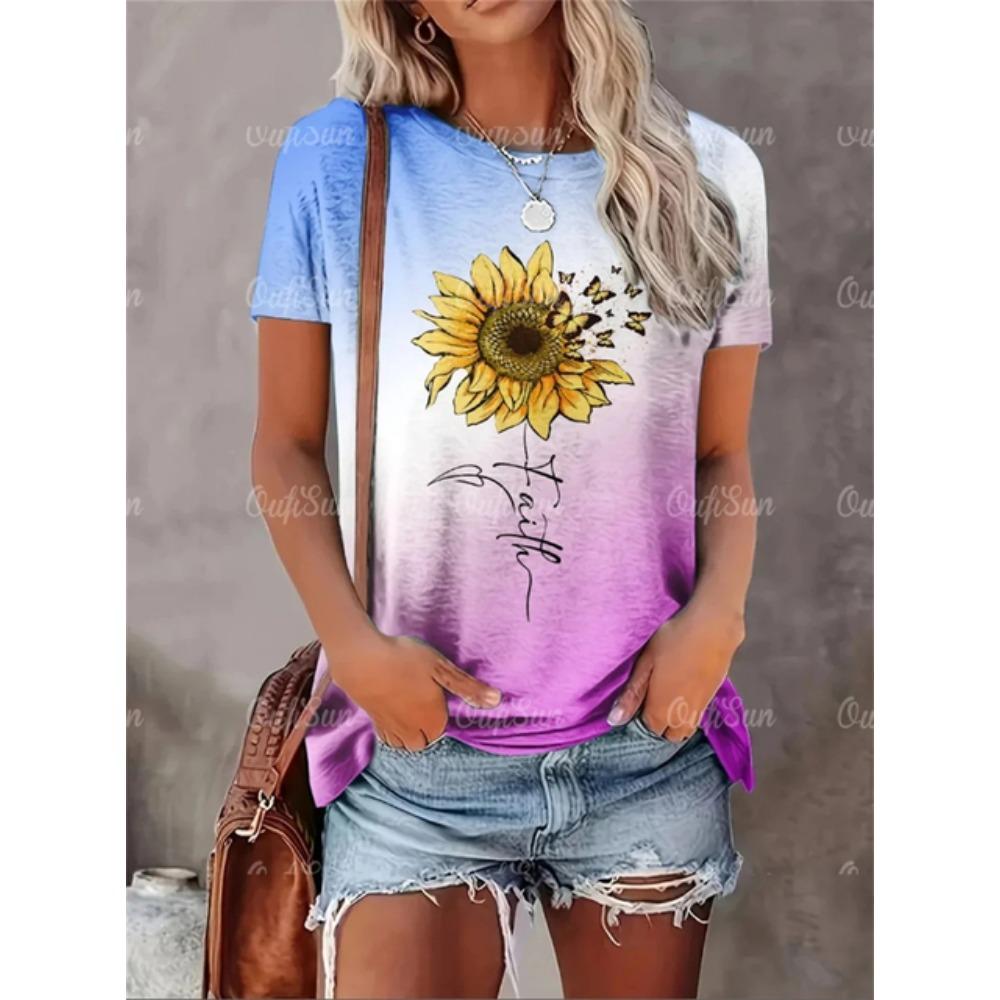 2024 New Style T-Shirt For Women Heart Print Top Fashion Women's Oversized Clothes Tees Summer Crew Neck Blouse Original Design