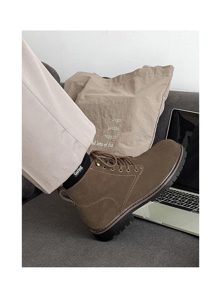 2025 Men's Autumn/Winter Yellow Martin Boots, Cow Suede, Breathable, Versatile, Round Toe, Comfortable Mid-Top Style