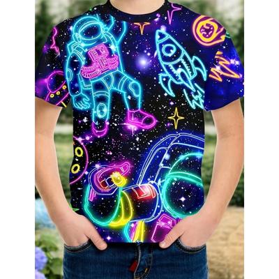 Children's Color Astronaut 3D Digital Printing Summer Boys' Comfortable Casual Versatile Short-Sleeved T-Shirt Shirt Random Colo