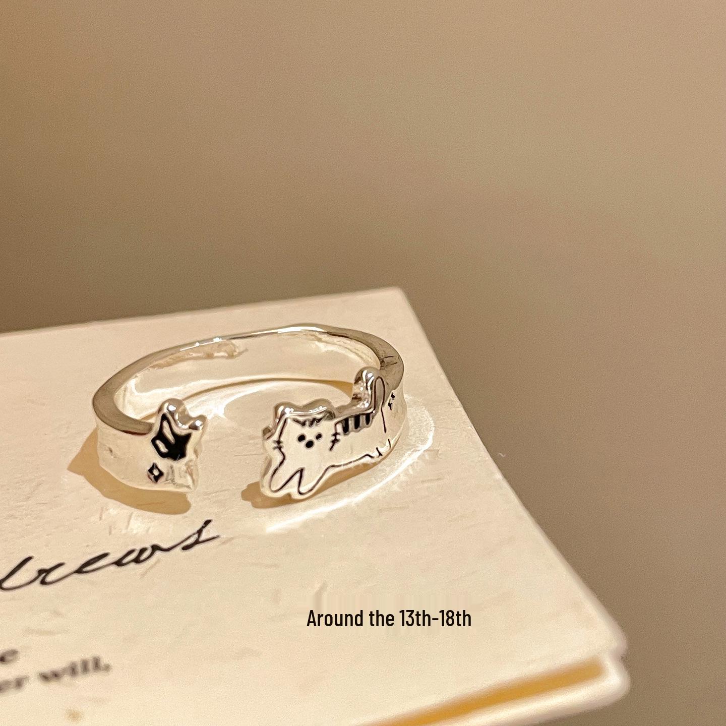 Cute Cat  Dog Cartoon Adjustable Ring - Women s Playful Fashion Accessory Open Adjustable jz5219