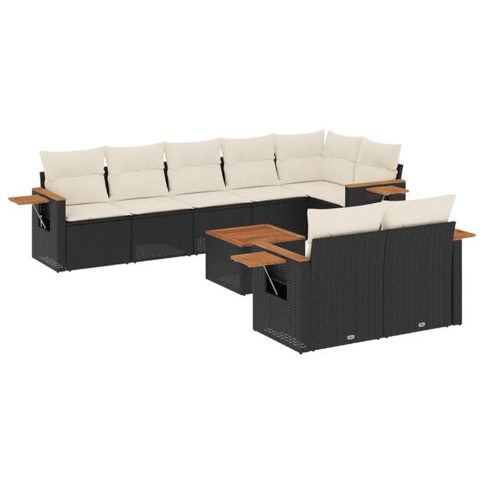 VidaXL Salon de Jardin avec Coussins 9 pcs, Canapés de Terrasse, Ensemble de Meubles de Patio, Mobilier d'Extérieur, Noir 3259396