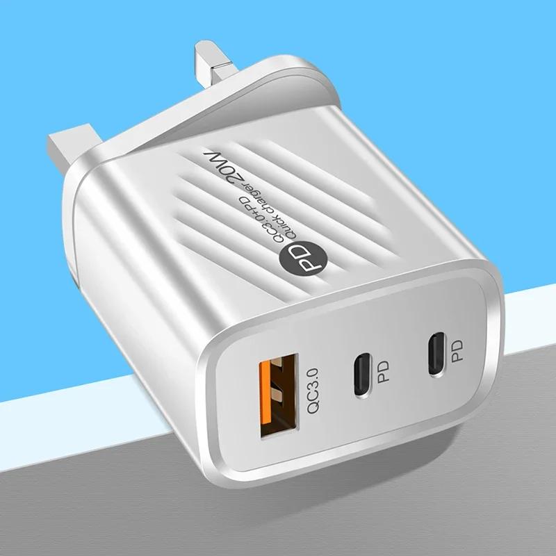 

2PD 5V2A USB C Phone Fast Charging EU US UK Plug Charger Adapter for IPhone 14 13 Xiaomi Huawei Universal Phone Travel Adapter UK-White