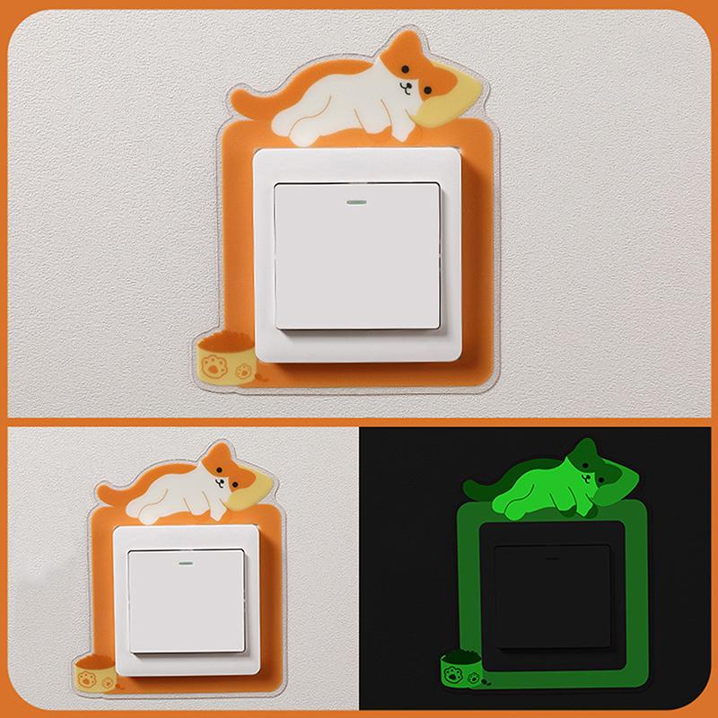 Luminous Animal Switch Sticker Cartoon Sticker Glow In The Dark Fluorescent Decoration Panda Switch Sticker Home Kid Room Decor
