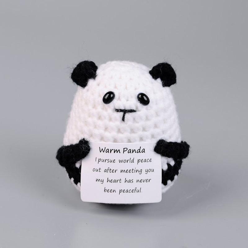 New Positive Energy Goose Hug Pocket Mini Handmade Plush Wool Knitting Doll with Card Funny Christams Gift Home Room Decoration