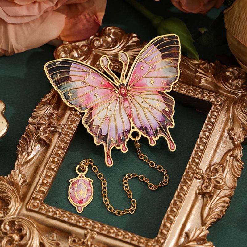 Engraved Butterfly Bookmarks with Pendant Butterfly Metal Bookmarks for Teacher Book Lover Adult Reading Accessories