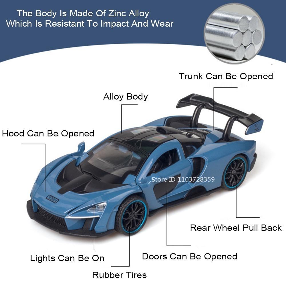1:32 Scale 720S Senna Car Model Toy Metal Die-cast Rubber Tires Exquisite Interior Supercar Models Pull Back Children's Toys