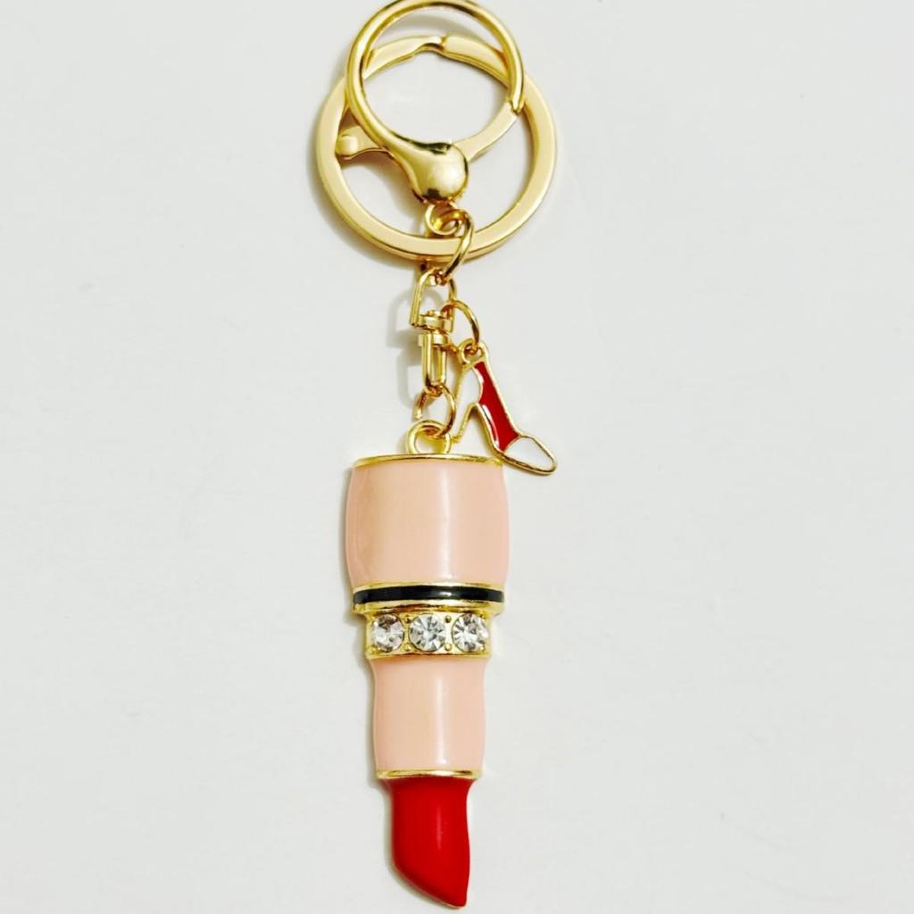 Rhinestone High Heel Lipstick Car Keychain - Women's Creative Metal Bag Pendant Gift