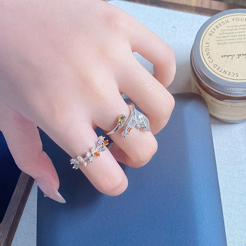 Dopamine Colored Treasure Zircon Butterfly Fishtail Open Ring Niche High-End Sense Light Luxury Personality Stacked Ring