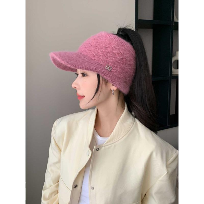New Autumn and Winter Woolen Knitted Empty Top Hat Thickened and Warm  Large Brim Peaked Hat  Fashionable  Versatile and Trend Proof