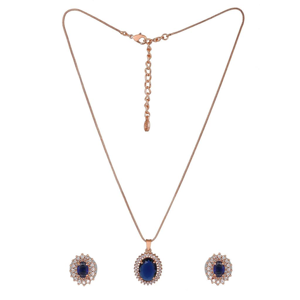 Estele Runder Designer-Anhänger mit Zirkonen und blauen Steinen, rosévergoldet für Damen