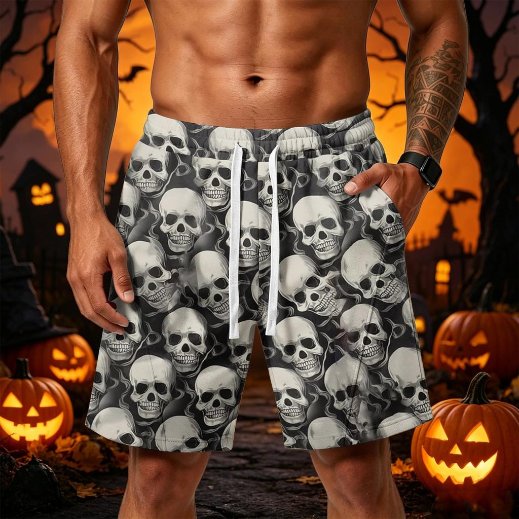 Men's Loose Fit Halloween Themed Shorts with Drawstring Waist and Multiple Pockets Casual Sport Shorts for Everyday Wear